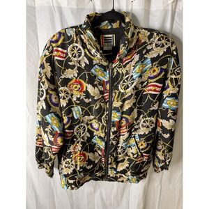 EVR Silk Nautical Print Bomber Jacket XL Full Zip
